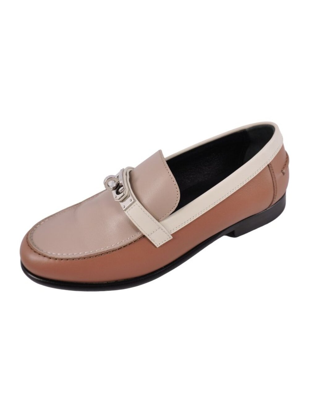 Hermes Loafers Moccasins Destin Kelly Leather Shoes Brown